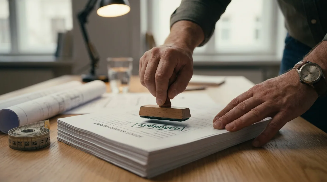Signage permit documents being stamped approved